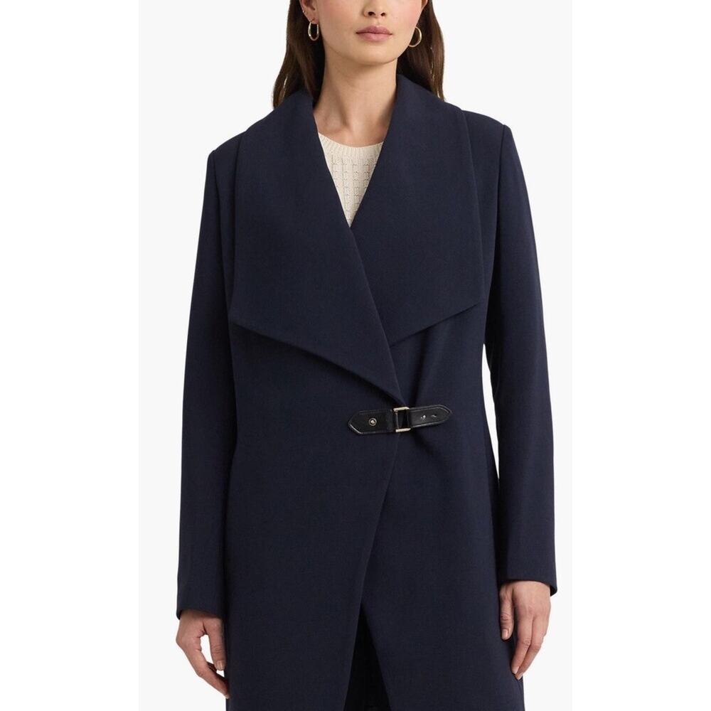 Lauren Ralph Lauren-Trim Wrap Buckle Closure Coat Dark Navy New Size Large